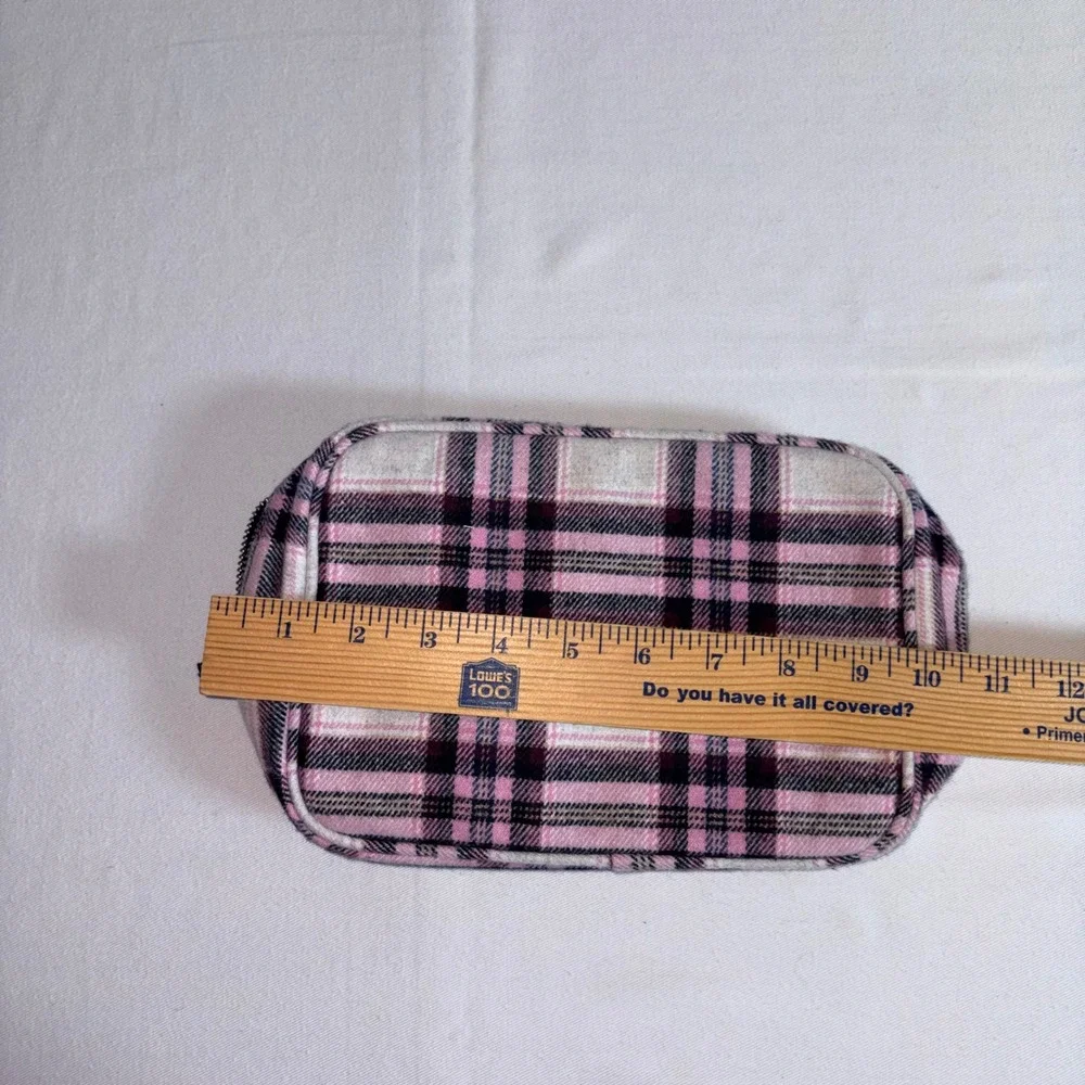 Jack Wills Makeup Bag Pink Plaid Excellent Wool Blend Preppy Cosmetic Pouch